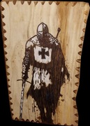 obrazek wypalony w drewnie, pomalowany, Rycerz