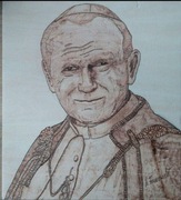 Jan Paweł ll -  pirografia, ręcznie wypalane