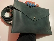 Torebka kopertowa skórzana handmade Crazy Horse ciemnozielona 