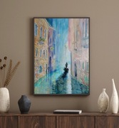 Wenecja - gondola.Obraz strukturalny tekstura ręcznie malowany od autora