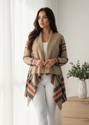 Sweter kardigan w kratę ciepły uniwersalny Oldmoney jesień beż