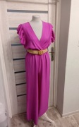 Długi kombinezon amarantowy z gumowym paskiem 