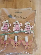 DREWNIANE SPINACZE KLAMERKI tort motyl  6SZT