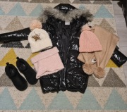 Zestaw płaszcz buty śniegowc czapka 146/152 10/11 lat