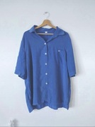 Niebieska koszula z krótkim rękawem bluzka vintage plus size cupro XXXL