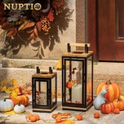 Zestaw 2 lampionów LED NUPTIO 23,5 cm + 34 cm drewno metal