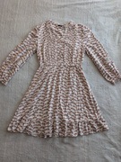 Pastelowa wzorzysta sukienka z długim rękawem falbanami Next 40 jak nowa