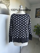 Czarny sweterek w białe grochy, 100% bawełna