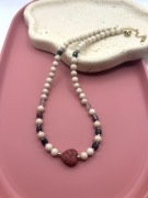 Naszyjnik handmade ~ kamień rzeczny ~ serce lawa ~ agat indyjski ~ hematyt