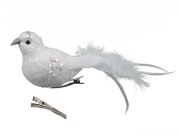 dekoracyjne ptaszki na klipsie 6 szt. białe z cekinami ptaszek