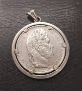 Srebrna moneta 5 Franków Francja 1844 A z zawieszką srebro .900 33,4g