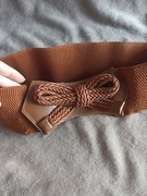 Szeroki pasek kokarda na talię vintage boho hippie style brązowy