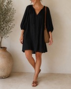 Muślinowa sukienka h&m tunika  bawełna len czarna black