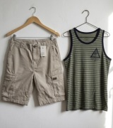 Zestaw chłopięcy szorty cargo nowe H&M i t-shirt khaki Primark 152/158 