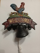 Dzwonek do powieszenia żeliwny, metalowy z kogutem 