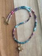 Naszyjnik z kamieni naturalnych ametyst kwarc rubelit amazonit słońce