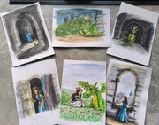 ORYGINALNE ILUSTRACJE 6 SZT bajka Co zrobić z tym Smokiem? obrazy akwarele