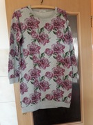 Przedłużony sweter tunika w kwiaty rozmiar 40.