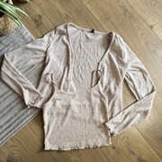 set zestaw crop top i narzutka beżowy Sinsay s