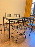 Stół z krzesłami – metal + szkło | solidny | nowoczesny