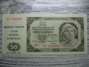 BANKNOT PRL 50 ZŁOTYCH 1948 ROK RYBAK NADRUK