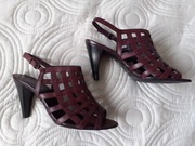 SKÓRZANE AŻUROWE BORDOWE SANDAŁKI  5TH AVENUE r. 39