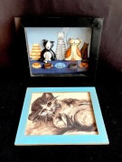 KOTY  w gablocie i gwasz. DLA MIŁOŚNIKA KOTÓW.2szt.