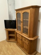 Komplet dębowych mebli, szafa/komoda/witraż