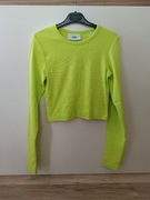 Limonkowy seledynowy crop top z długim rękawem prążkowany bawełniany M 38
