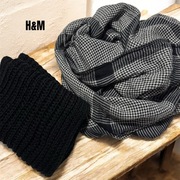 Zestaw H&M czarny zimowy gruby szalik chusta w pepitkę kratkę czarno biała