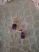 Kolczyki handmade ze stali nierdzewnej z naturalnych kamieni ametyst 