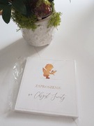 Zaproszenie na chrzciny złote aniołki 