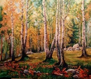 Zbyszek z mazur obraz olejny JESIEŃ BRZOZY