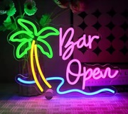 NEON BAR OPEN SZYLD LED LAMPKA PALMA PUB CLUB IMPREZA PARTY 
