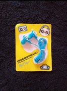 Słuchawki niebieskie z kotem lub psem.