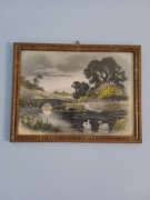 Stary obraz monidło "Łabędzie" z PRL 