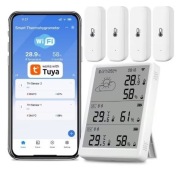Tuya WiFi stacja pogody + 3 czujniki temperatura wilgotność zegar