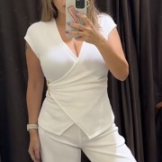 M 38 Zara Top koszulka biały z broszką z teksturowanego materiału