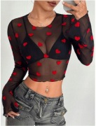 Koszulka damska Milumia z nadrukiem w serca, z siateczki