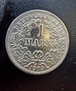 Srebrna moneta 1 marka Cesarstwo Niemieckie z 1915 roku mennica F, Ag 900