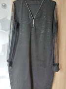 Sukienka czarna  z tiulowym rękawkiem  XL 