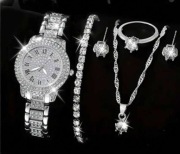 Zestaw srebrny: zegarek, kolczyki ,pierścionek , bransoletka i łancuszek