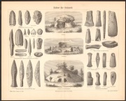 ARCHEOLOGIA EPOKA KAMIENIA litografia z 1888 r