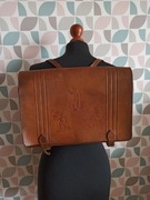 Stary skórzany dziewicy tornister plecak bajka Pluto Donald Myszka Miki 