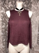 Burgundowa bluzka wycięcia na ramionach longsleeve New Look Gothic lolita