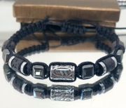 BRANSOLETKA RUNA FEHU STAL SZLACHETNA 316L KAMIEŃ LAWA MĘSKA 18cm UNIKAT