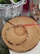 Bransoletka na nogę kostkę srebro 925 kolorowa turmalin czarny różowy jedwa