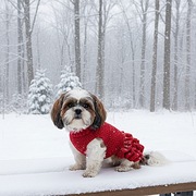 Czerwony sweterek dla psa lub kota – z ozdobnymi falbankami