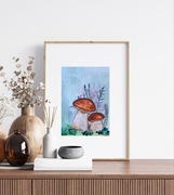 Akwarela A5 "Borowiki", malowana ręcznie, grzyb, las