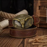 Kowbojski pasek z klamrą byka, brązowy 120 cm